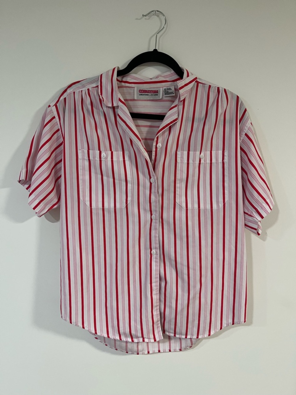 Vintage Red & White Striped Short-Sleeve Button-Down Shirt